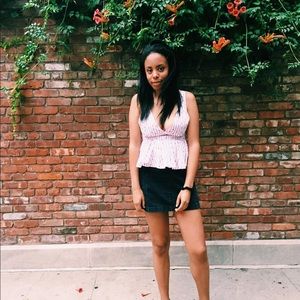 Black denim mini skirt from Free People